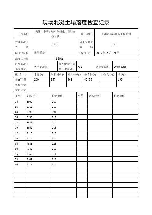 现场混凝土塌落度检查记录