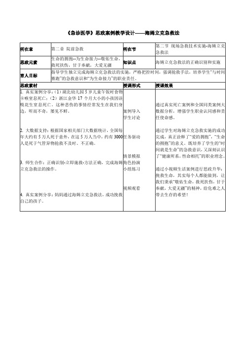 《急诊医学》思政案例教学设计——海姆立克急救法