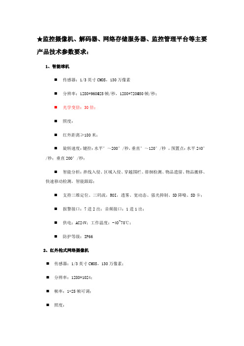 视频安防监控系统 主要设备技术参数