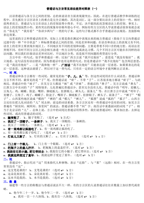 普通话与方言常见语法差异对照表21497