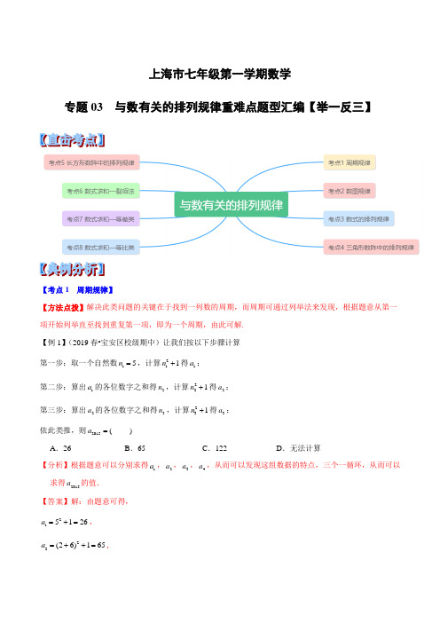 上海市七年级第一学期数学专题03 与数有关的排列规律重难点题型(举一反三)(解析版)