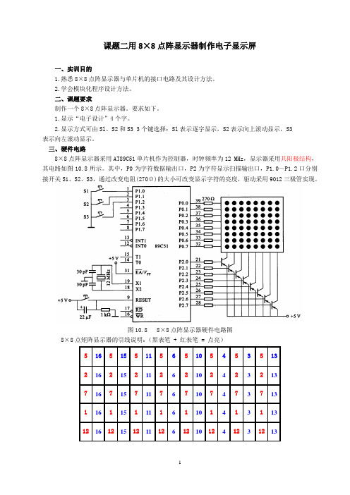 课题二用8X8点阵显示器制作电子显示屏