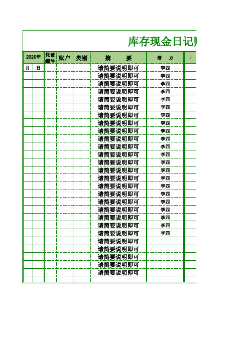 库存现金日记账Excel模板一览图