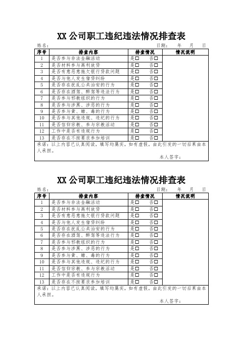 公司职工违纪违法情况排查表