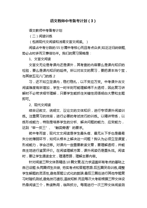 语文教师中考备考计划（3）