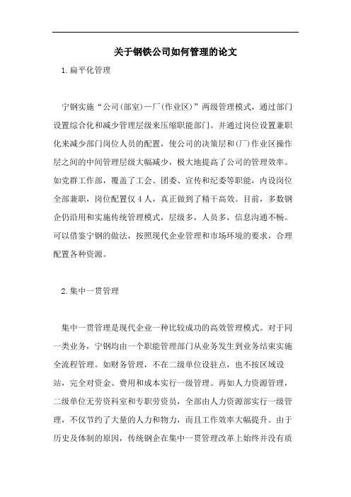 关于钢铁公司如何管理的论文