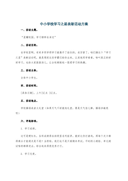 中小学校学习之星表彰活动方案