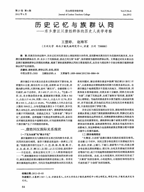 历史记忆与族群认同——东乡唐汪川唐姓群体的历史人类学考察