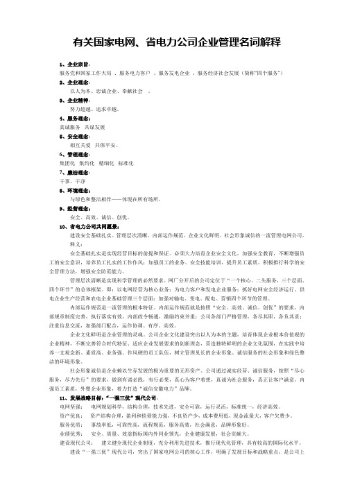 01国家电网、省电力公司企业管理、服务理念名词解释