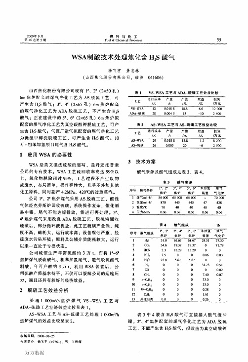 WSA制酸技术处理焦化含H2S酸气