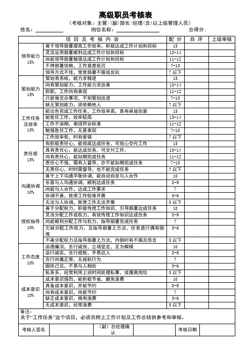 员工绩效考核表格