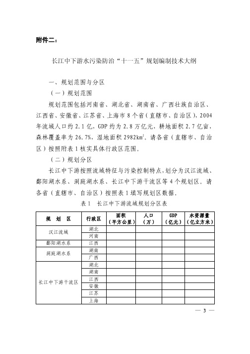 长江中下游水污染防治“十一五”规划编制技术大纲