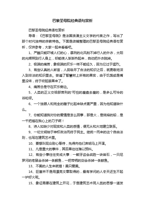 巴黎圣母院经典语句赏析