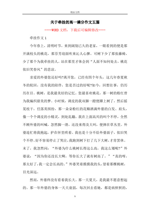 关于牵挂的高一满分作文五篇