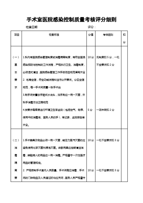 手术室医院感染控制质量考核评分细则 文档