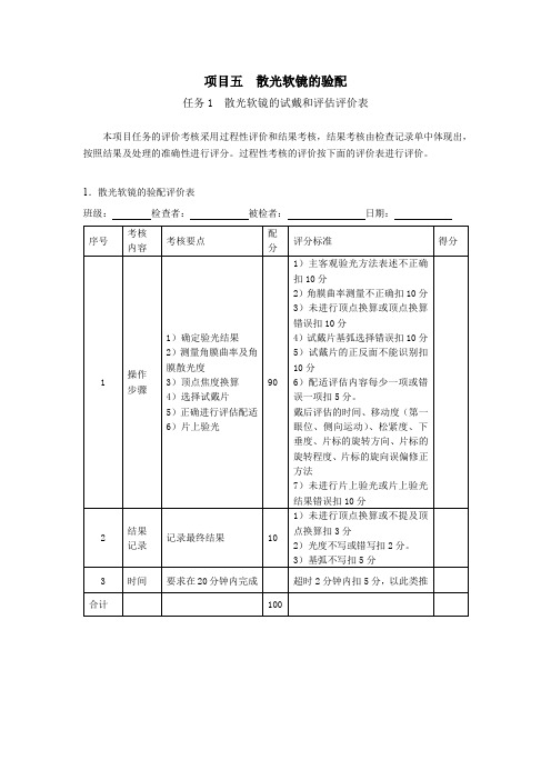 隐形眼镜验配任务1 散光软镜的试戴和评估(评价表)