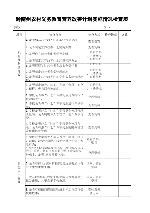 营养餐检查表