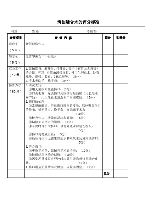 清创缝合术的评分标准