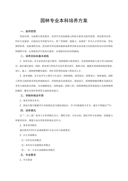 园林专业本科培养方案