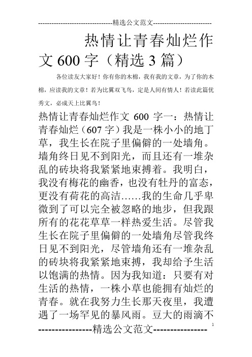 热情让青春灿烂作文600字(精选3篇)