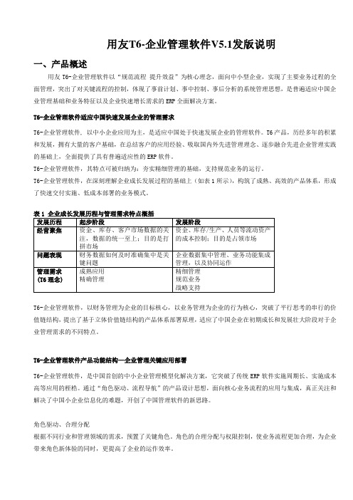 用友T6-企业管理软件V5.1发版说明