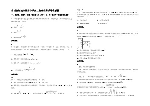 山西省运城市夏县中学高二物理联考试卷含解析