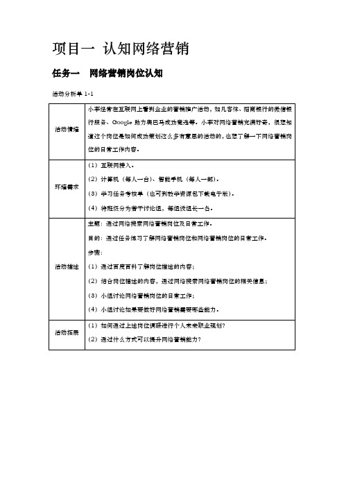 网络营销基础与实践任务书