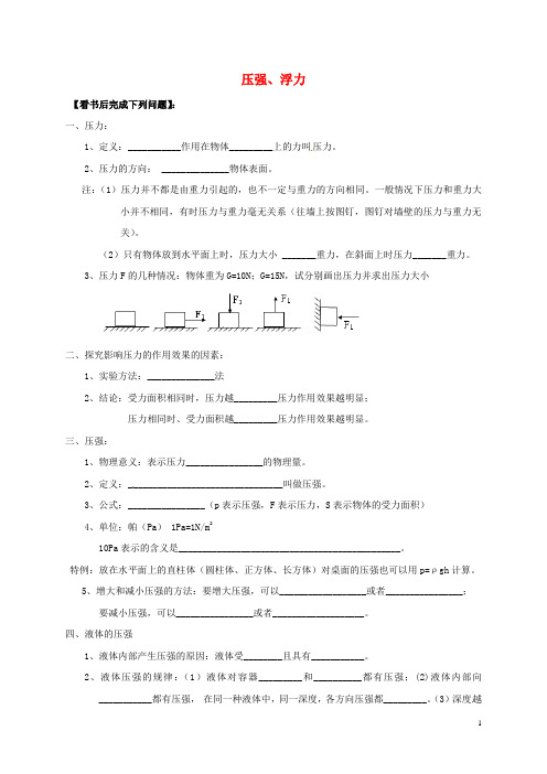 江苏省太仓市中考物理复习 压强、浮力(无答案)