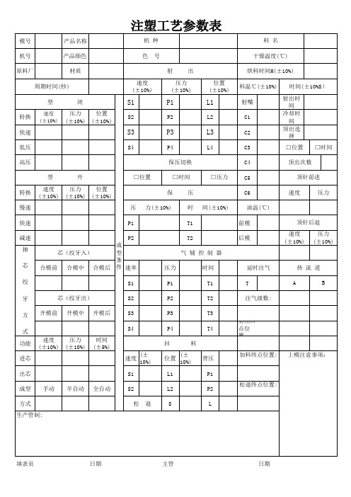 注塑成型参数表