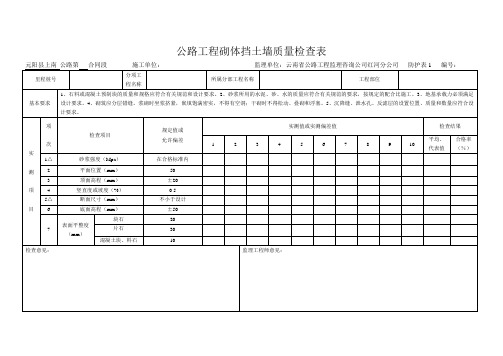 防护表1  公路工程砌体挡土墙质量检检查表