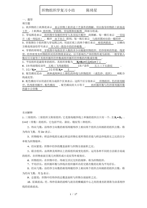 织物组织学复习考试小结