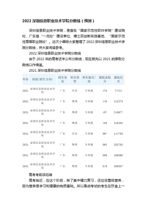 2022深圳信息职业技术学院分数线（预测）