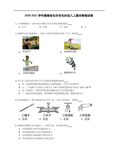 2020-2021学年湖南省长沙市长沙县八年级上学期期末物理试卷(含答案)