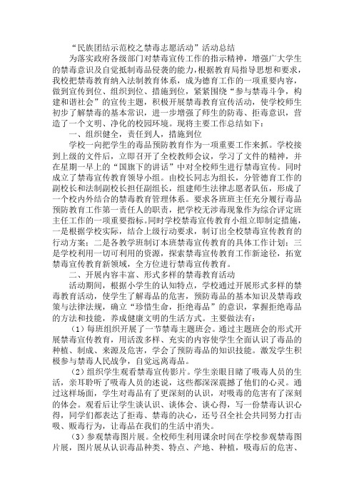 “民族团结示范校之禁毒志愿活动”活动总结