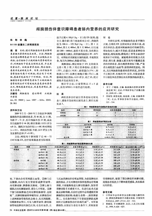 颅脑损伤伴意识障碍患者肠内营养的应用研究