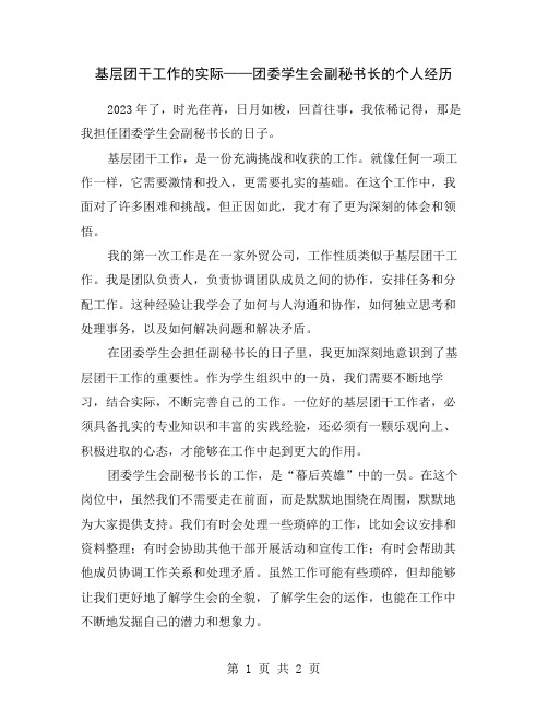 基层团干工作的实际——团委学生会副秘书长的个人经历