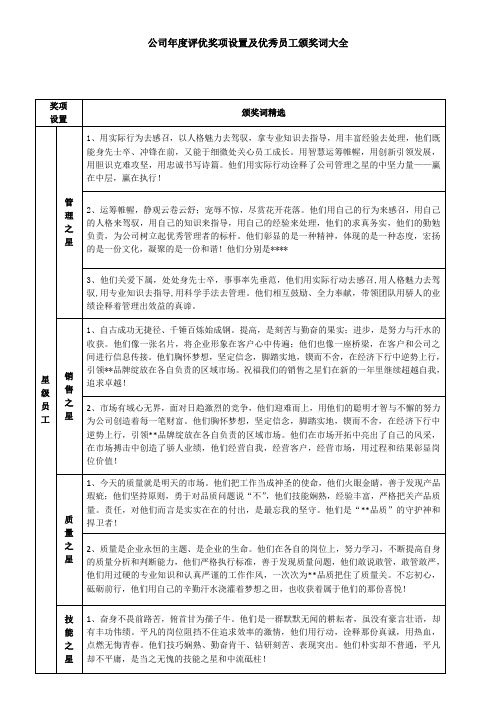 公司优秀员工颁奖词大全