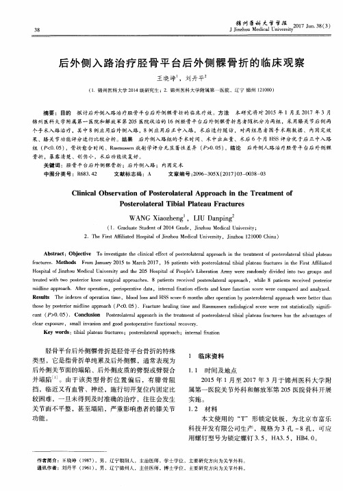 后外侧入路治疗胫骨平台后外侧髁骨折的临床观察