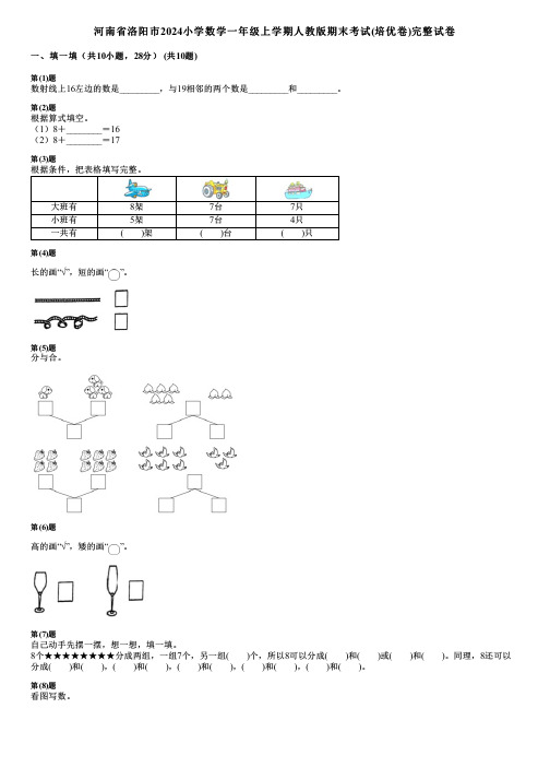 河南省洛阳市2024小学数学一年级上学期人教版期末考试(培优卷)完整试卷