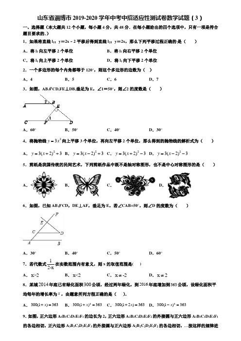 山东省淄博市2019-2020学年中考中招适应性测试卷数学试题(3)含解析