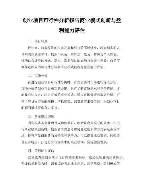 创业项目可行性分析报告商业模式创新与盈利能力评估