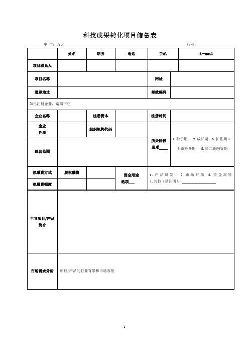 科技成果转化项目储备表