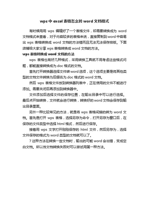 wps中excel表格怎么转word文档格式