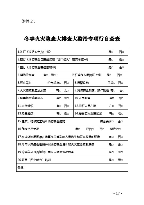 冬季火灾隐患大排查大整治专项行自查表