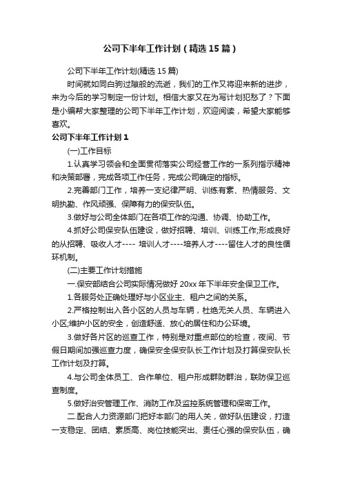 公司下半年工作计划（精选15篇）