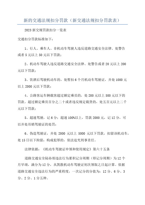 新的交通法规扣分罚款(新交通法规扣分罚款表)