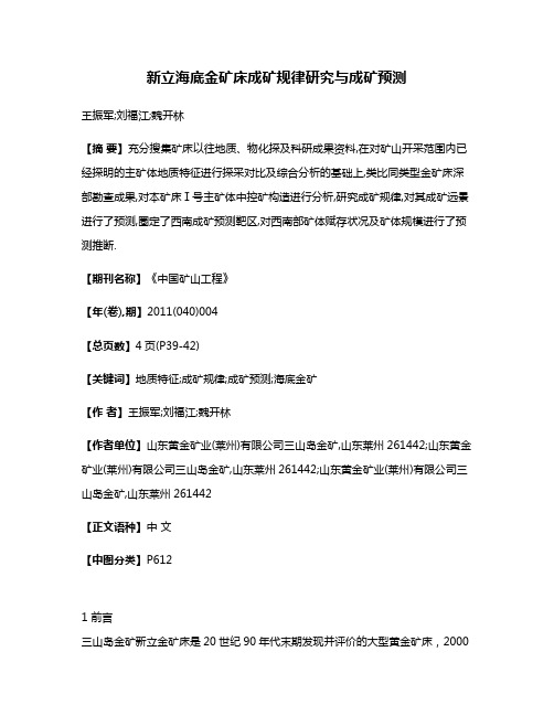 新立海底金矿床成矿规律研究与成矿预测