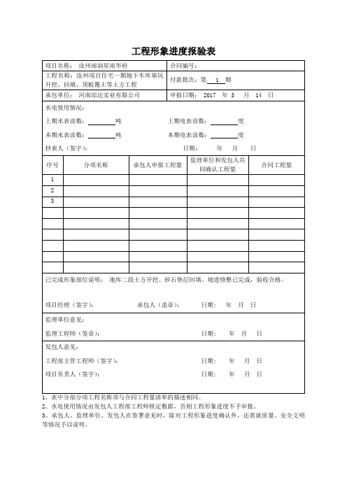 工程形象进度报验表