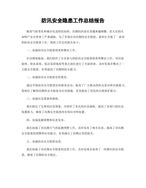 防汛安全隐患工作总结报告