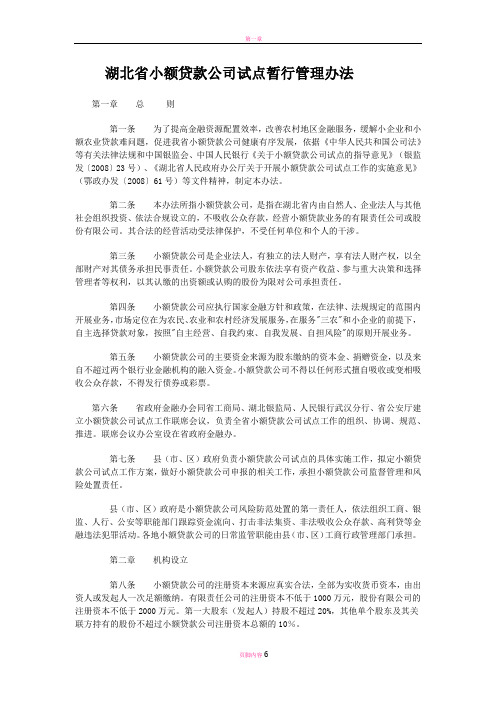 湖北省小额贷款公司试点暂行管理办法